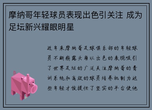 摩纳哥年轻球员表现出色引关注 成为足坛新兴耀眼明星