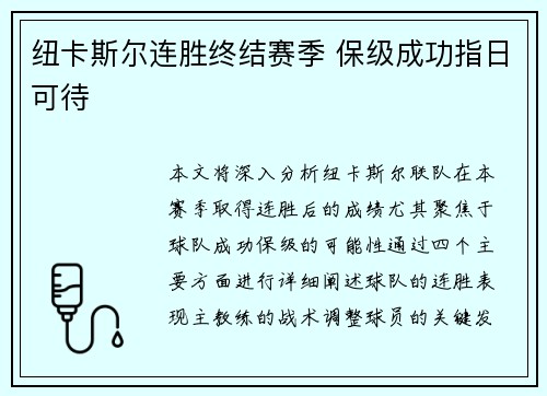 纽卡斯尔连胜终结赛季 保级成功指日可待